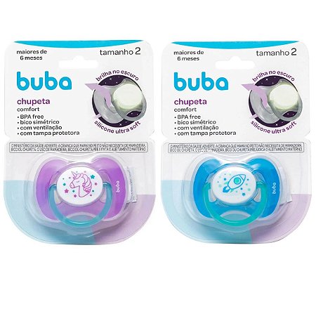 Chupeta Comfort Noturna Tamanho 2 Azul ou Rosa Buba