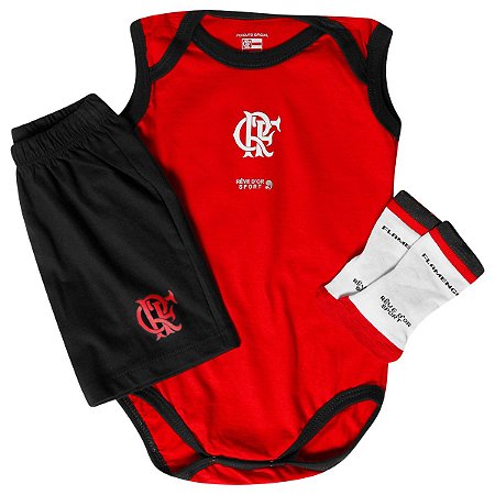 Kit Bebê Flamengo Body Shorts e Meia Infantil Oficial