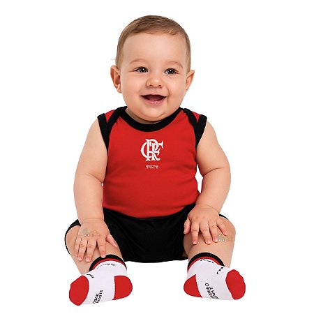 Kit Bebê Flamengo Body Shorts e Meia Infantil Oficial
