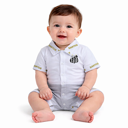 Macacão Bebê Santos Oxford Manga Curta Oficial