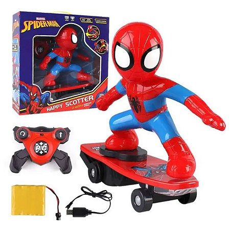 Spider-man Skatista Elétrico Controle Remoto Luz Som Skate