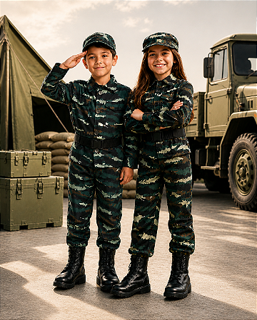Fantasia Infantil Juvenil Militar Soldado Camuflada
