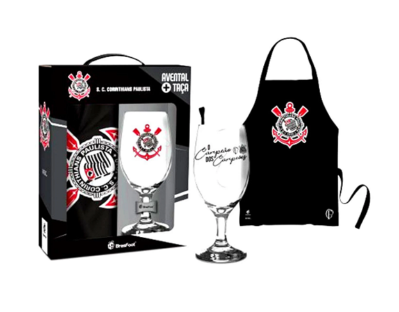 Kit Corinthians Com Taça de Vidro 330ml e Avental Oficial