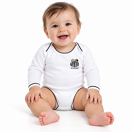 Body Santos Manga Longa Branco Torcida Baby Oficial