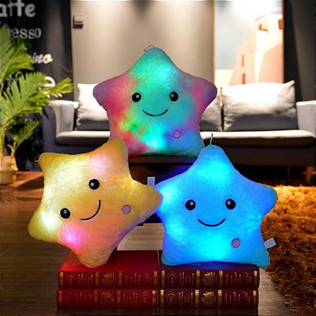 Estrela de Pelúcia Almofada Com Luz Led Colorido 20cm