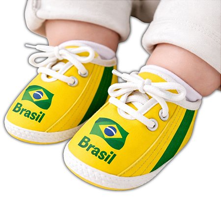 Sapatinho Chuteira Bebê Brasil Verde e Amarelo Torcida Baby