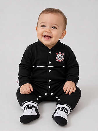 Macacão Bebê Corinthians Longo Chuteira Oficial