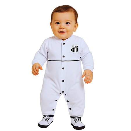 Macacão Bebê Santos Branco Longo Chuteira Oficial