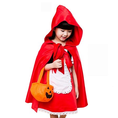 Fantasia Infantil Chapeuzinho Vermelho Vestido Capa e Bolsa