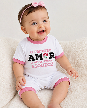 Macacão Bebê Menina Fluminense Primeiro Amor Rosa