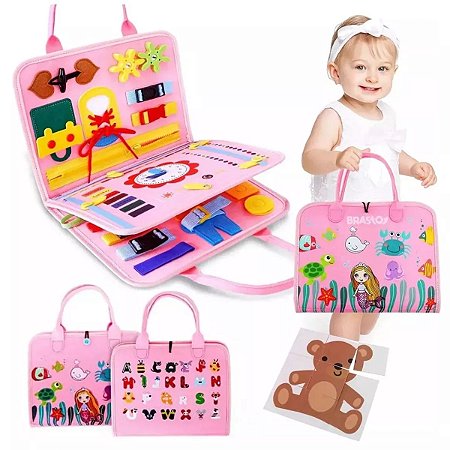 Maleta Atividade Bebê Sensorial Montessori Sereia Rosa