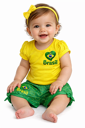Conjunto Bebê Brasil Verde Amarelo - Torcida Baby