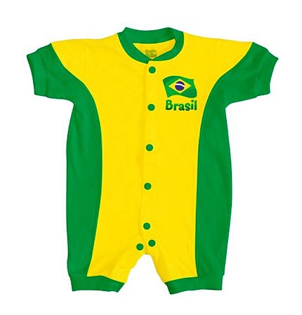 Macacão Bebê Brasil Verde Amarelo Curto - Torcida Baby