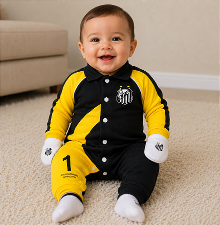 Macacão Bebê Goleiro Santos Longo 100% Algodão Oficial