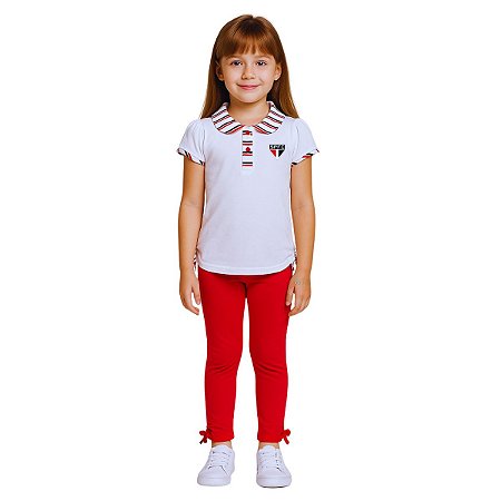Conjunto Infantil São Paulo Feminino Camisa Polo e Calça