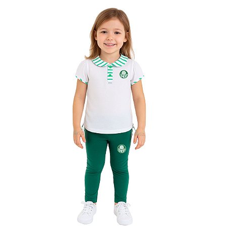 Conjunto Infantil Palmeiras Feminino Camisa Polo e Calça
