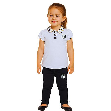 Conjunto Infantil Santos Feminino Camisa Polo e Calça