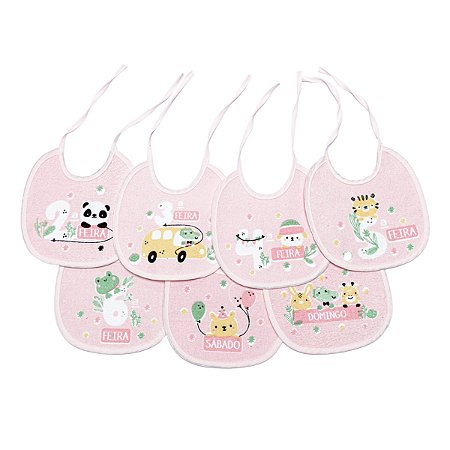Kit Babador Semaninha Felpudo Plastificado Rosa 7 Pçs Papi