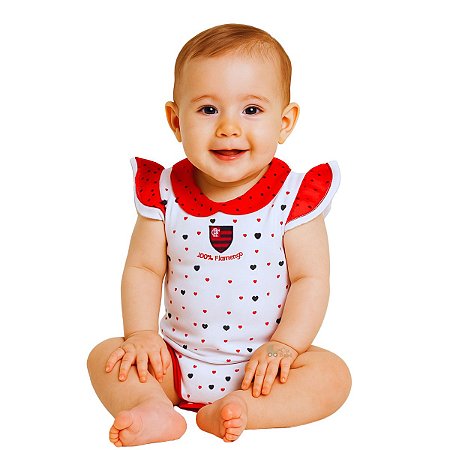 Body Flamengo Feminino Estampa de Corações Oficial