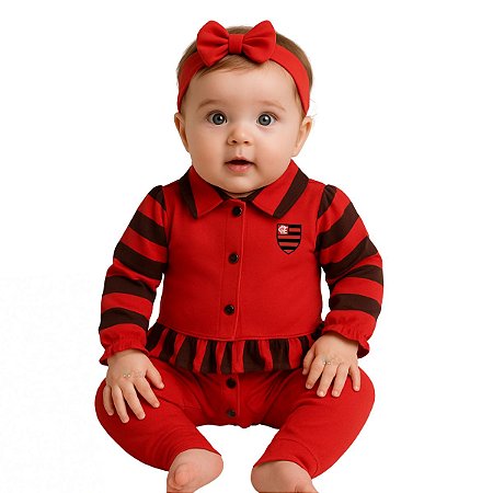 Macacão Bebê Flamengo Longo Listras Oficial