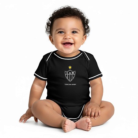 Body Atlético MG Manga Curta Preto Oficial - Torcida Baby