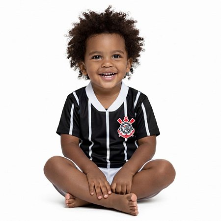 Camiseta Bebê Corinthians Listras Preta - Torcida Baby