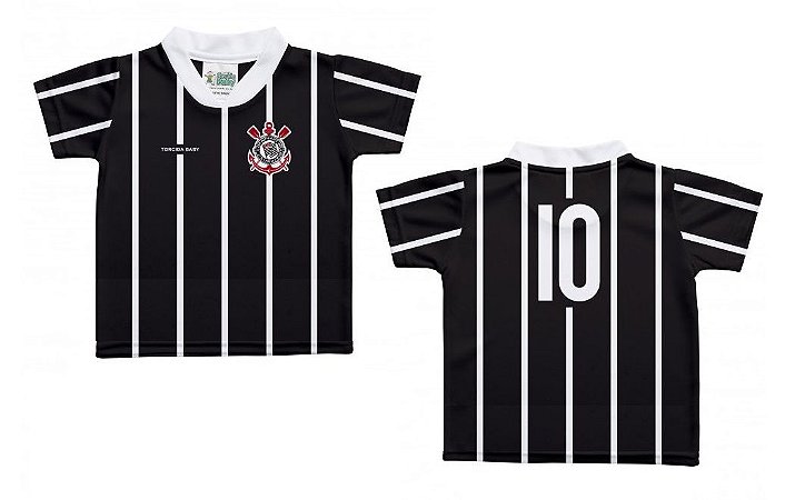 Camiseta Bebê Corinthians Listras Preta - Cia Bebê