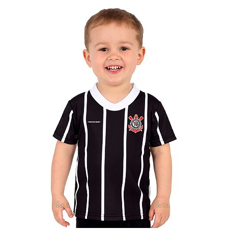 Camiseta Infantil Corinthians Listrada Preta Oficial