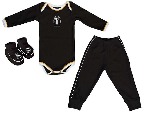 Kit Bebê Santos 3 Peças Longo Preto - Torcida Baby