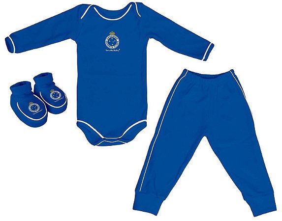 Kit Bebê Cruzeiro 3 Peças Longo Azul - Torcida Baby