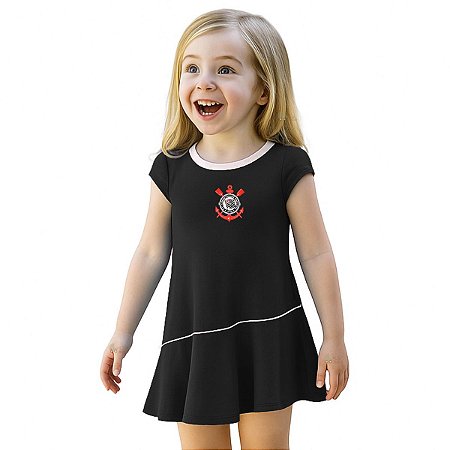 Vestido Bebê ao Infantil Corinthians Preto Onda Oficial