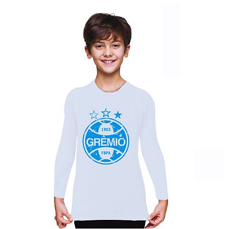 Camiseta Infantil Grêmio Manga Longa Branca Unissex
