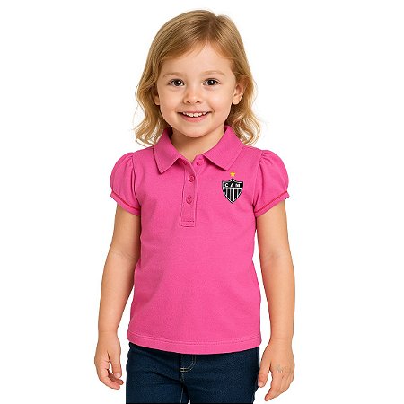 Camisa Polo Baby Look Infantil Atlético MG Pink Oficial