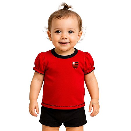 Camiseta Bebê Infantil Flamengo Baby Look Vermelha Oficial