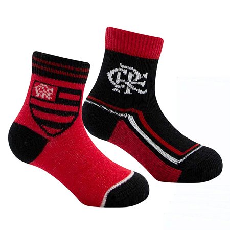 Kit 2 Pares de Meia Flamengo Bebê Preto e Vermelho