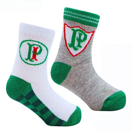 Kit 2 Pares de Meia Palmeiras Bebê Cinza e Branco Oficial