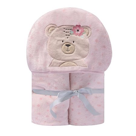 Cobertor Bebê Microfibra com Capuz Ursa Ema 1,10 x 90Cm Papi