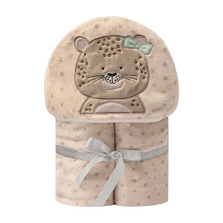 Cobertor Bebê Microfibra com Capuz Onça Bia 1,10 x 90Cm Papi