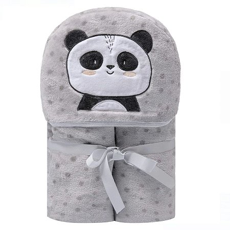 Cobertor Bebê Microfibra C/ Capuz Panda Ben 1,10 x 90Cm Papi