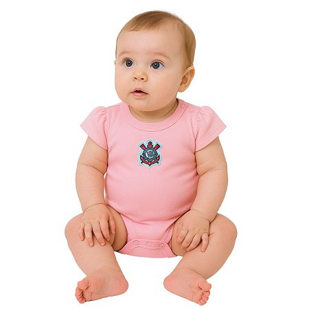 Body Corinthians Rosa Manga Curta Oficial