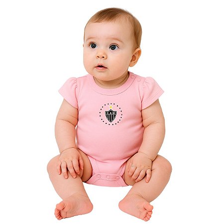 Body Bebê Atlético MG Rosa Manga Curta Oficial