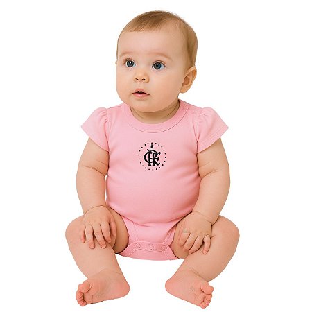 Body Bebê Flamengo Rosa Manga Curta Oficial