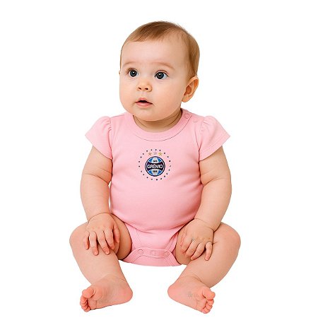 Body Bebê Grêmio Rosa Manga Curta Oficial