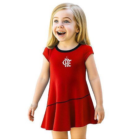 Vestido Bebê ao Infantil Flamengo Vermelho Onda Oficial