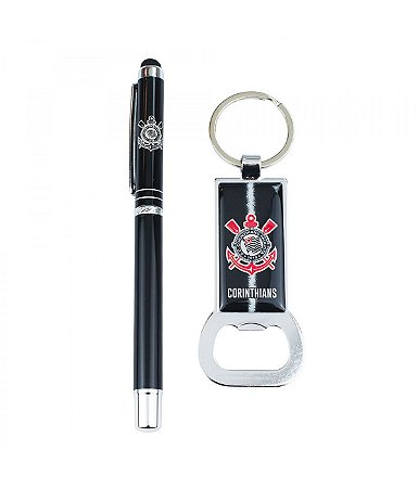 Jogo Caneta Roller e Chaveiro Abridor Garrafas Corinthians