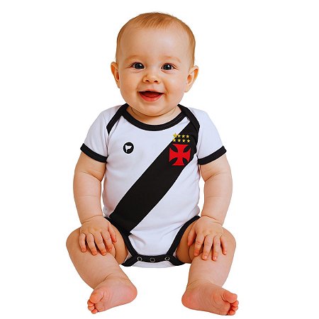 Body Bebê Vasco Com Proteção UV Branco Faixa Preta Oficial