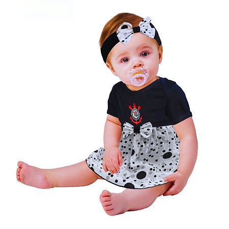 Body Vestido Corinthians Bolinhas Com e Tiara Oficial