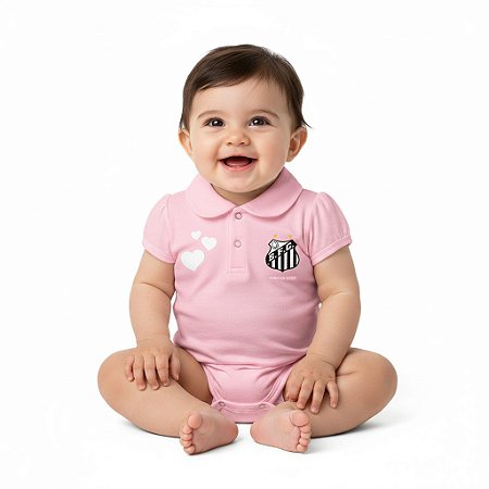 Body Santos Polo Rosa Torcida Baby