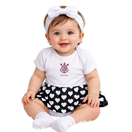 Body Vestido Corinthians Corações Torcida Baby