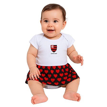 Body Vestido Flamengo Corações Torcida Baby